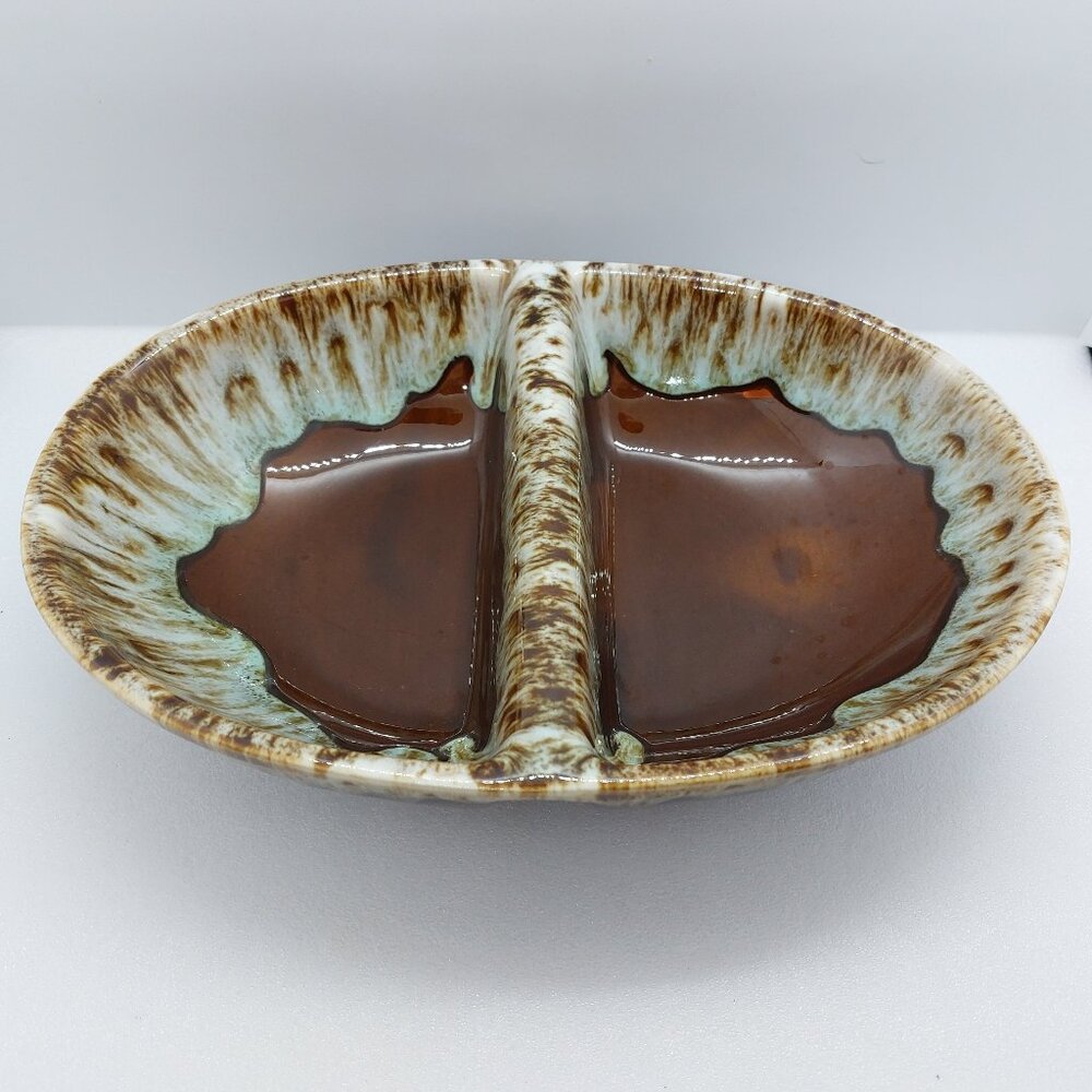 Drip Glazed  Divided Serving Dish- By Hull Pottery - Vintage Decor